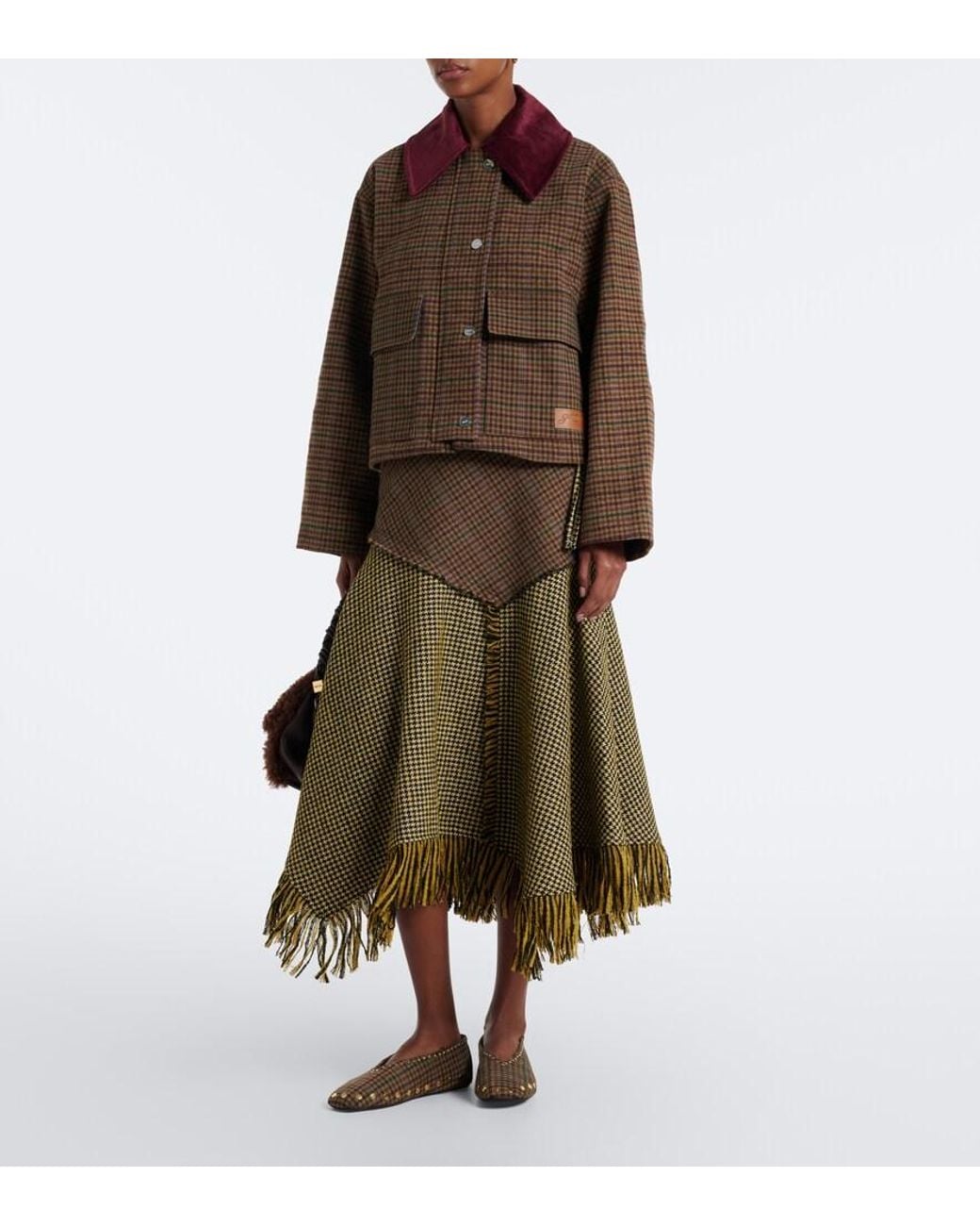 Ganni Brown Checked Wool-Blend Twill Jacket