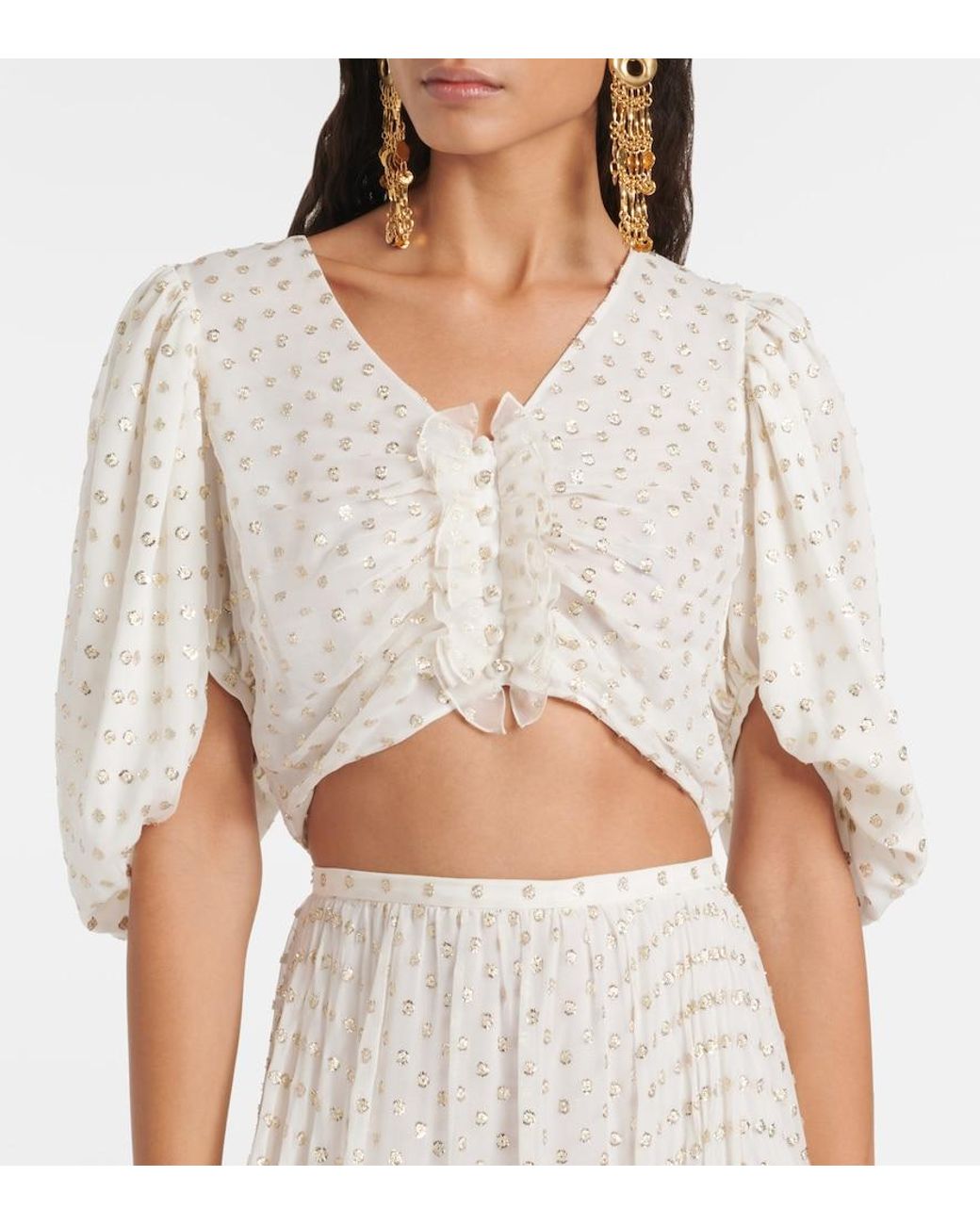 Chloé White Jacquard Silk-Blend Muslin Crop Top