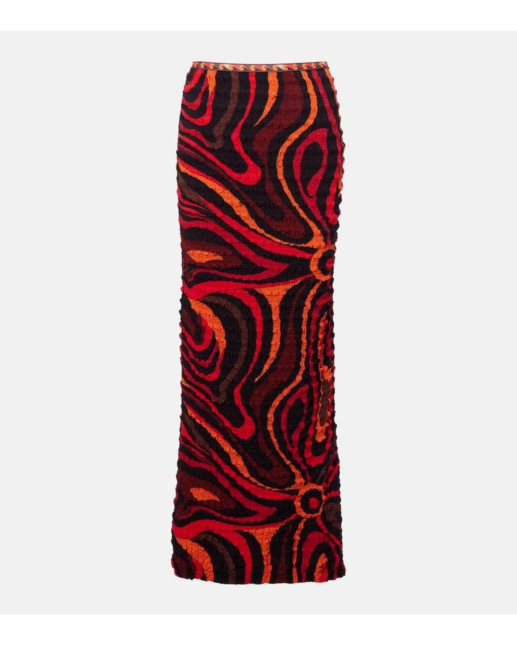 Emilio Pucci Red Occhi Smocked Maxi Skirt
