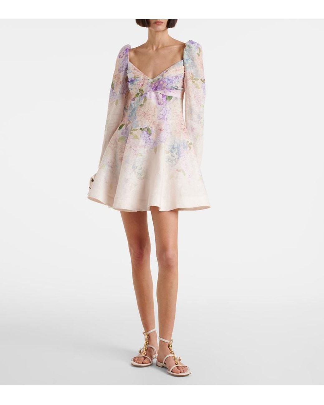 Zimmermann Natural Linen Printed Mini Dress