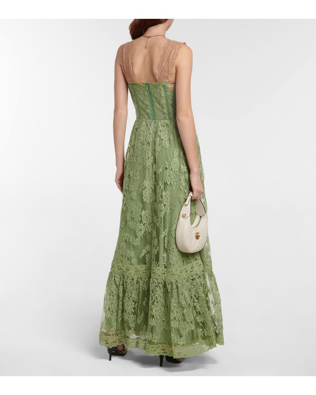Gucci Floral Lace Gown in Green | Lyst