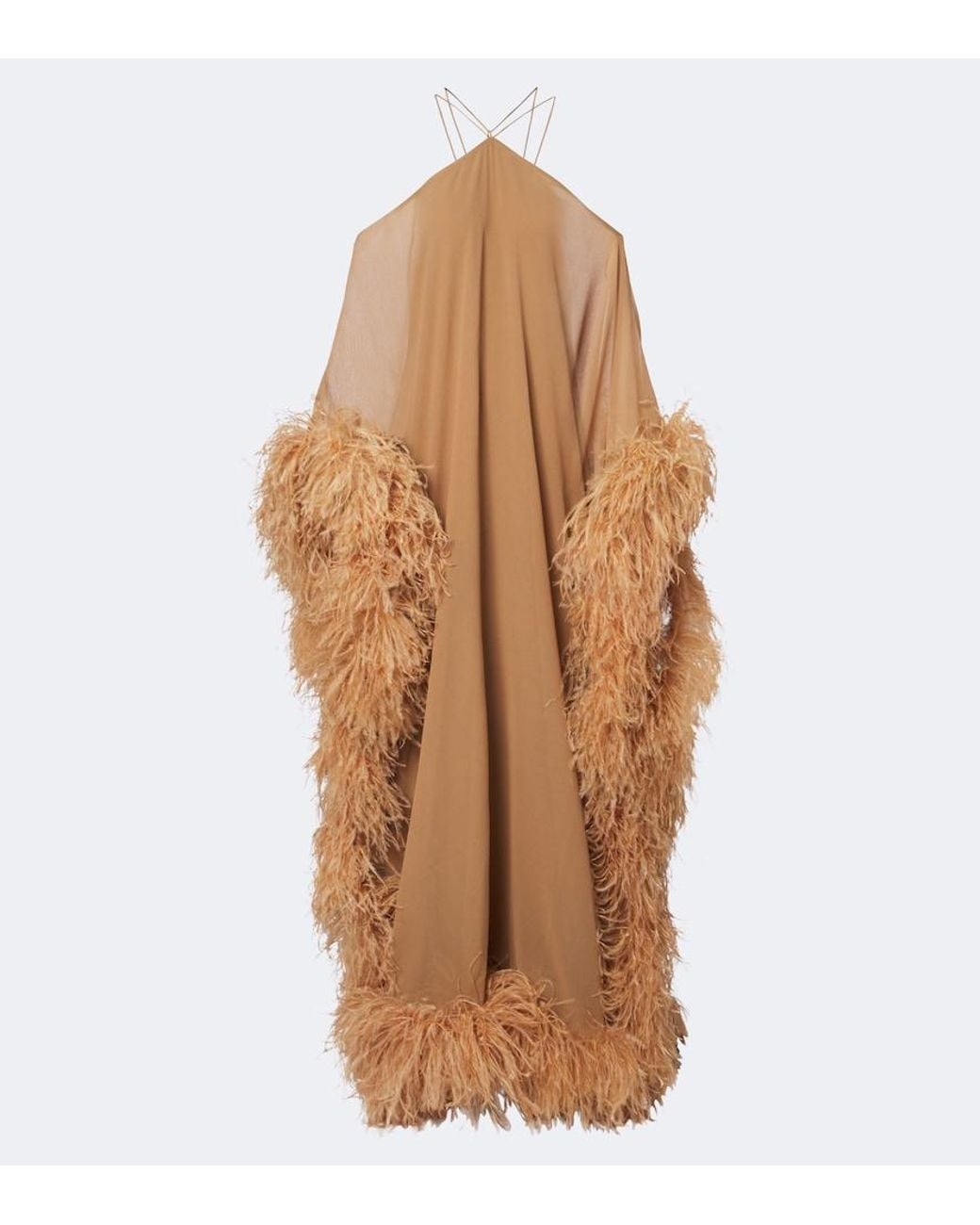 Taller Marmo Brown Sza Sza Spirito Feather-Trimmed Kaftan