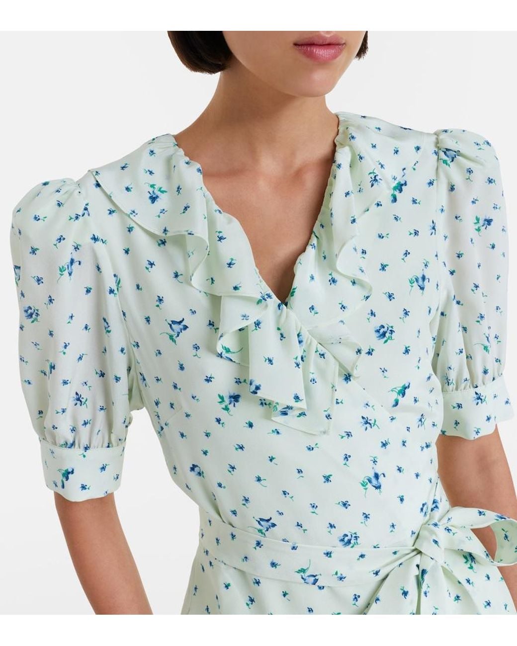 Alessandra Rich Green Floral Silk Minidress