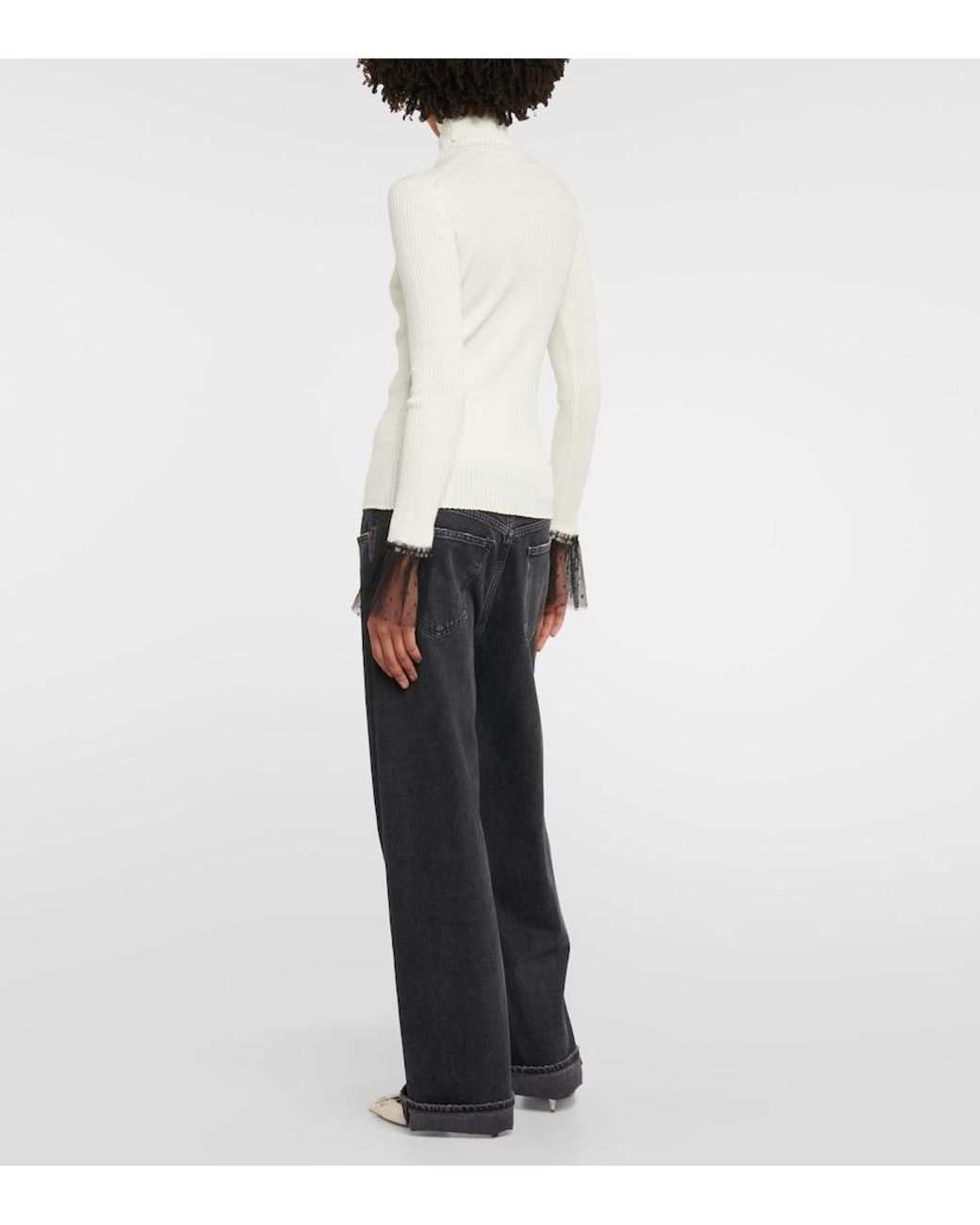 RED Valentino White Ribbed-Knit Wool-Blend Top
