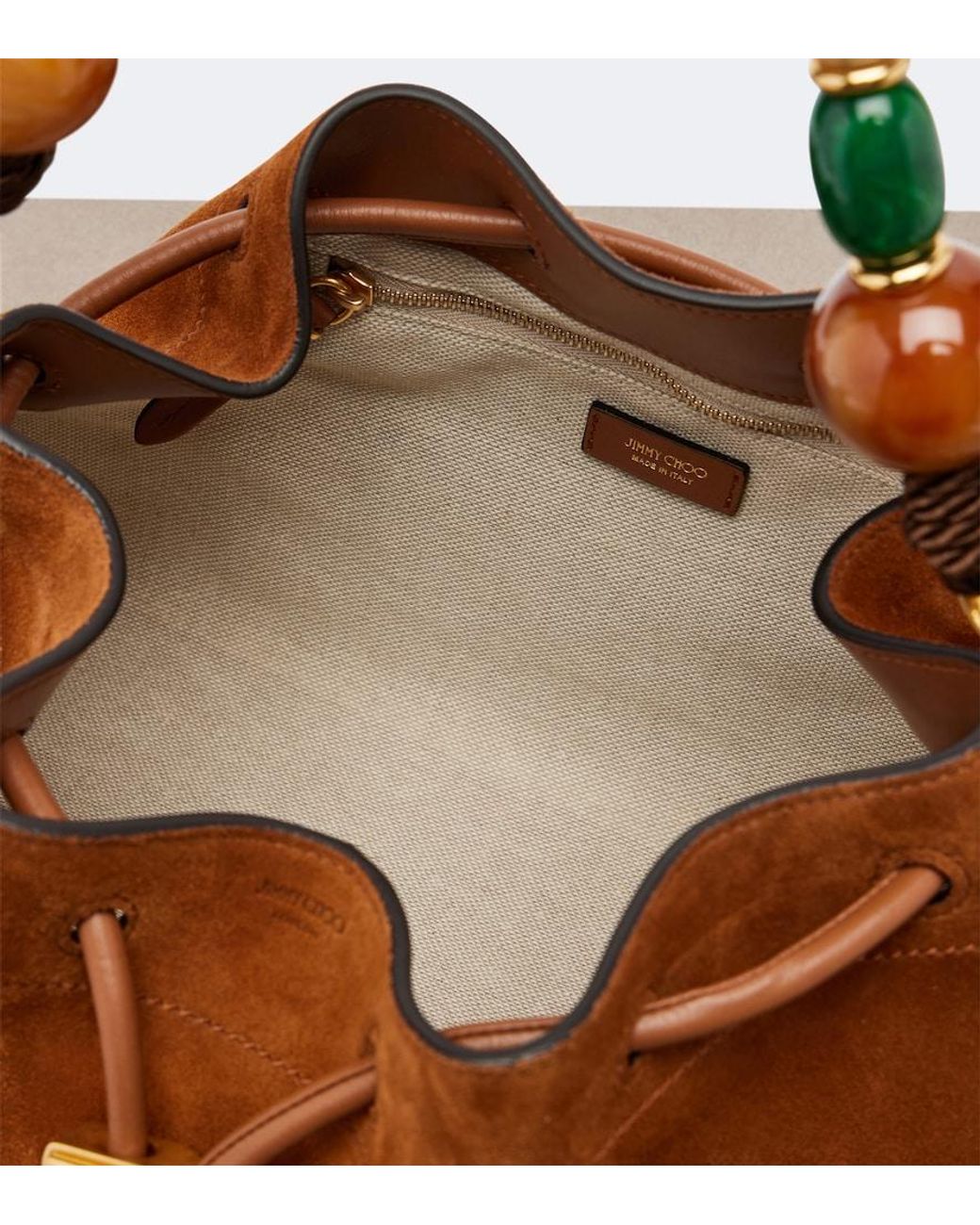 Jimmy Choo Brown Cinch Medium Beaded Suede Bucket Bag