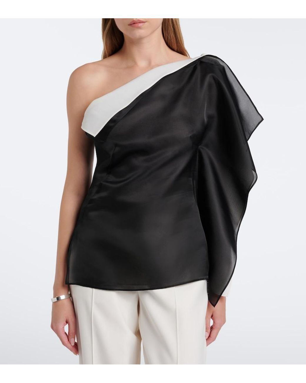 Rohe Black Draped One-Shoulder Silk Top