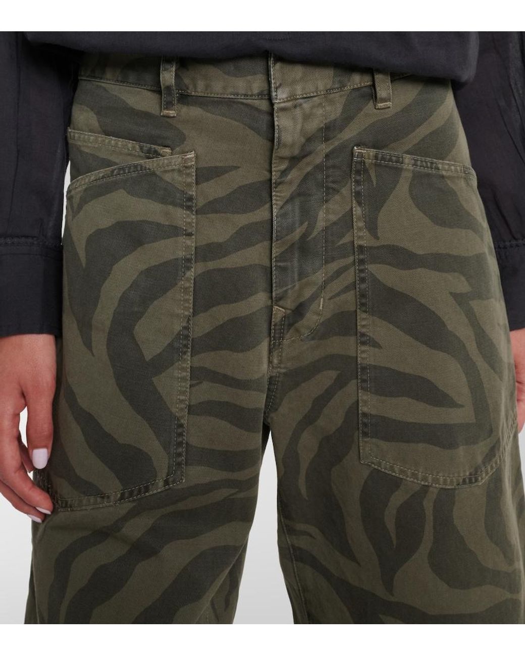 Nili Lotan Green Shon Cropped Barrel-Leg Jeans