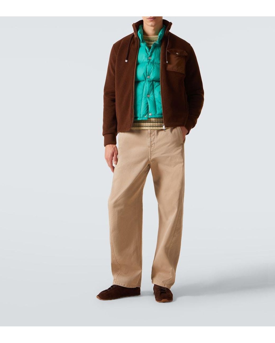 Moncler Brown Down-Paneled Teddy Cardigan for men