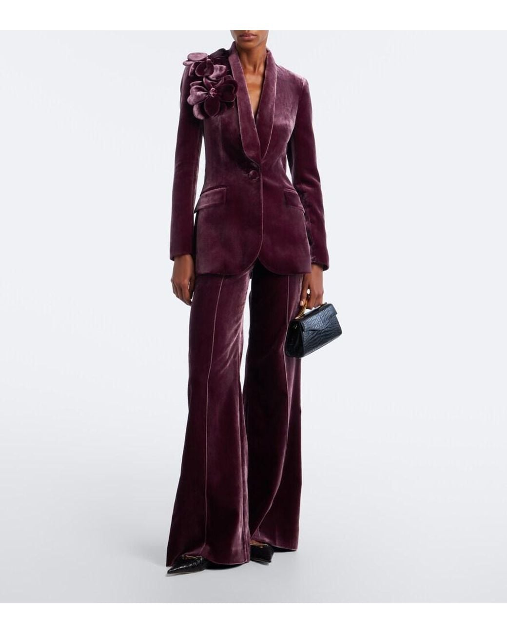 Elie Saab Purple Velvet Wide-Leg Pants