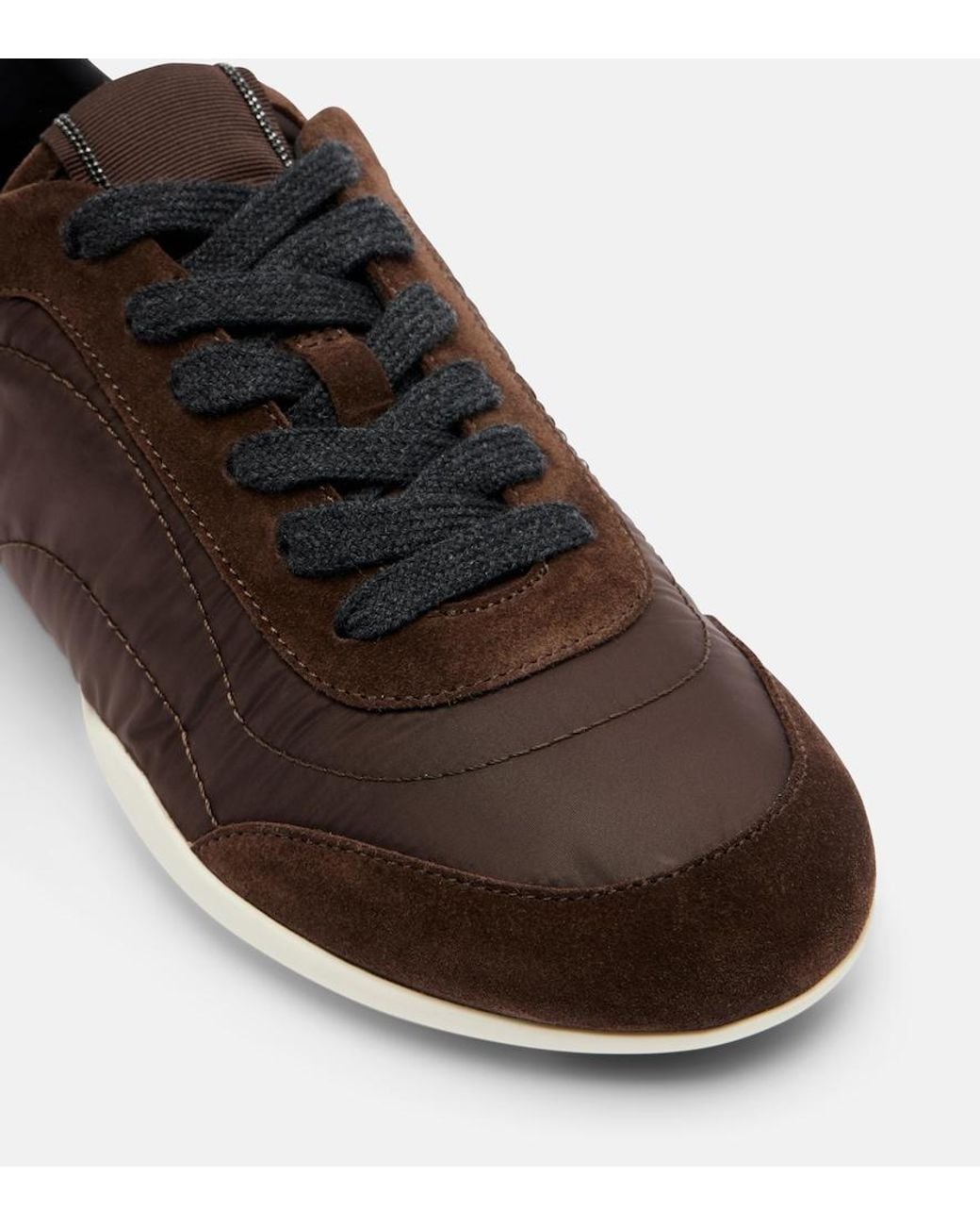 Brunello Cucinelli Brown Monili Suede-Trimmed Sneakers