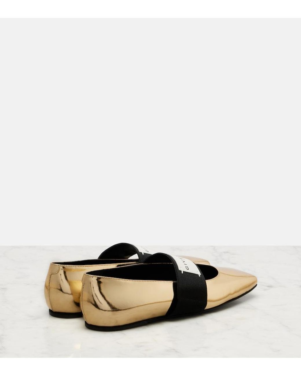 Givenchy Black Sliced Square Leather Ballet Flats