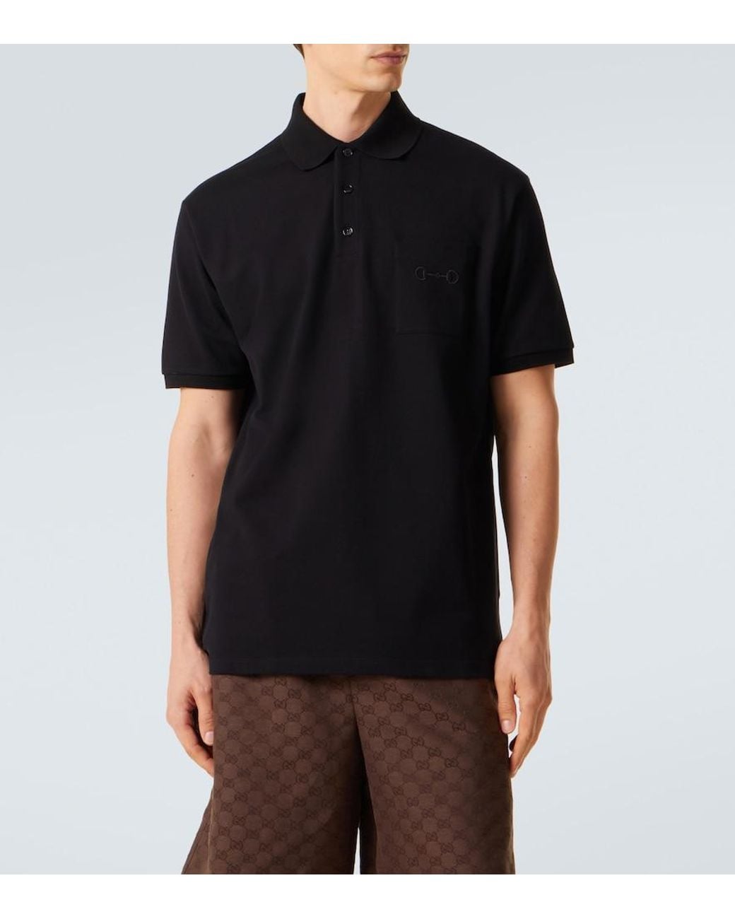 Gucci Black Horsebit Cotton-Blend Pique Polo Shirt for men