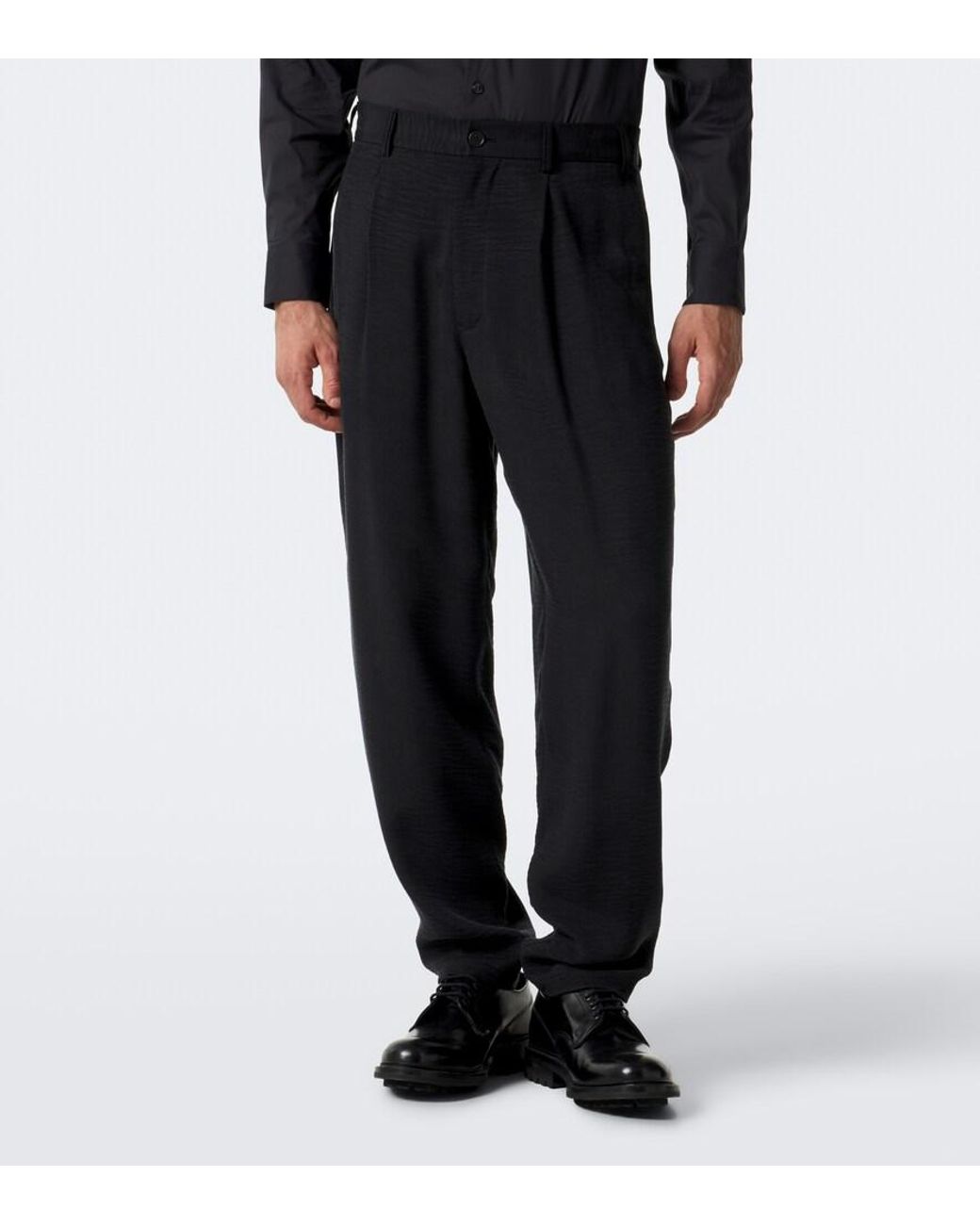 Giorgio Armani Blue Pleated Jacquard Straight Pants for men