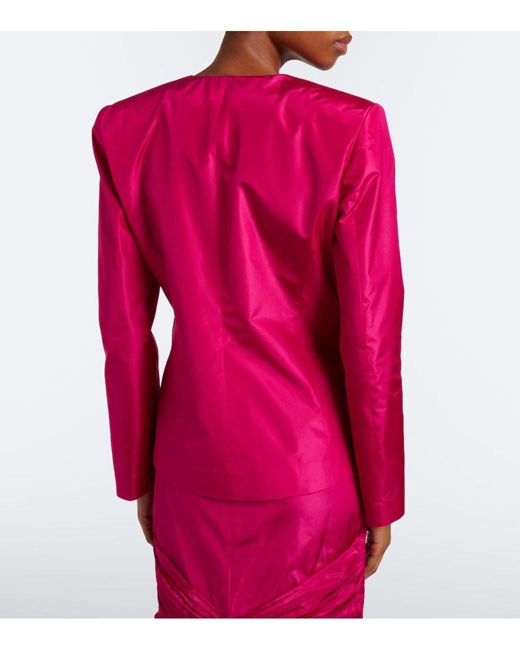 Valentino Garavani Pink Gathered Plisse Silk Taffeta Jacket