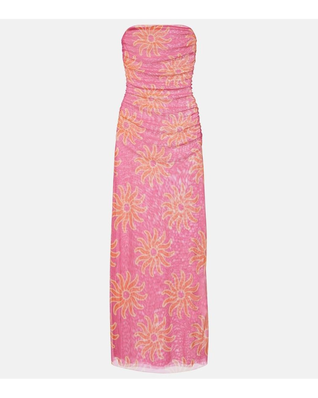 Cala De La Cruz Pink Daphne Printed Mesh Midi Dress