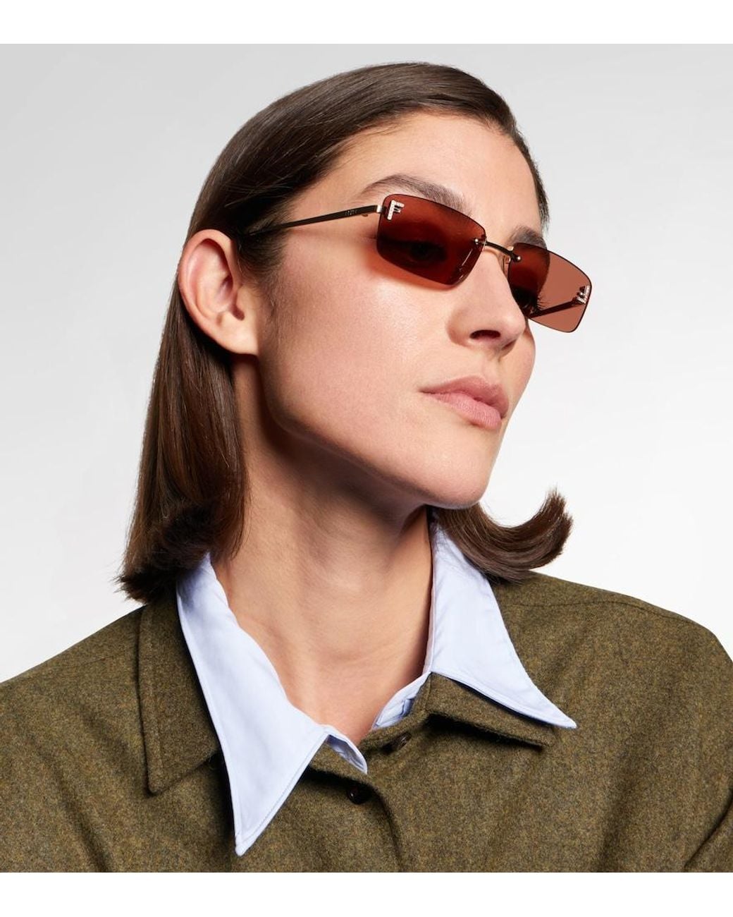 Fendi Pink First Crystal Rectangular Sunglasses