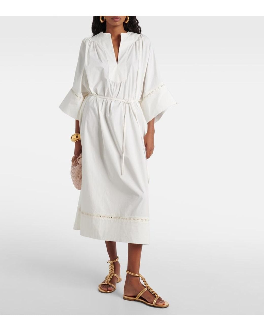 Yves Salomon White Belted Cotton-Blend Maxi Dress