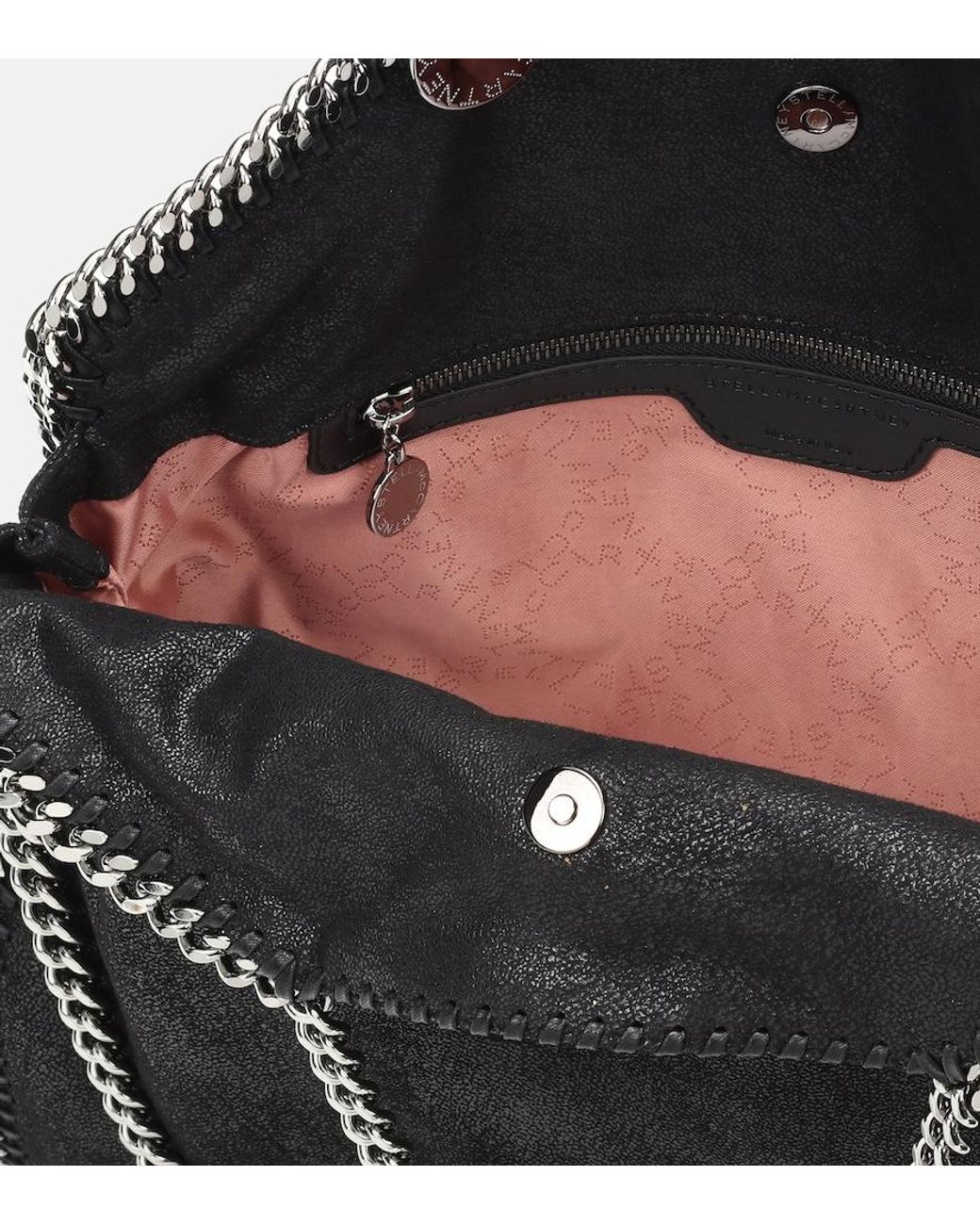 Stella McCartney Shaggy Deer Falabella Three Chains Bag In Black Eco Leather