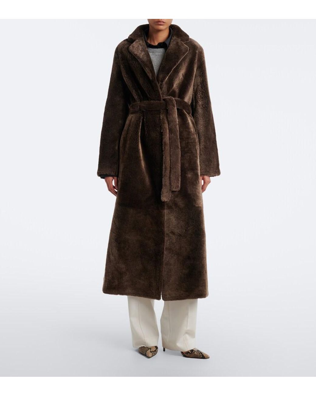 Yves Salomon Brown Reversible Shearling And Leather Coat