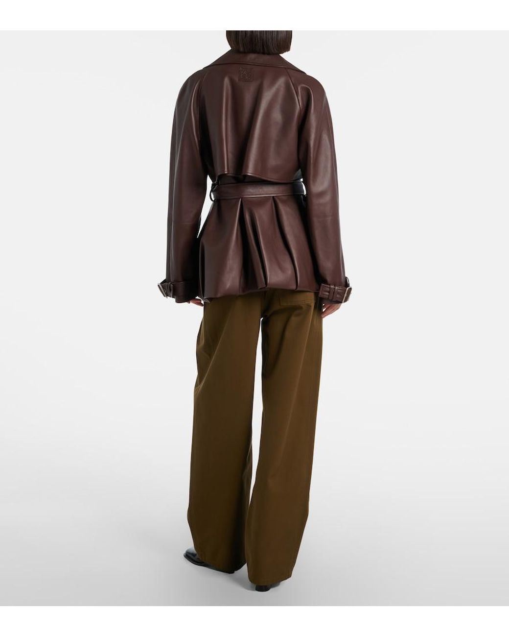 Loewe Brown Belted Pleated High-Rise Cotton And Silk Wide-Leg Pants
