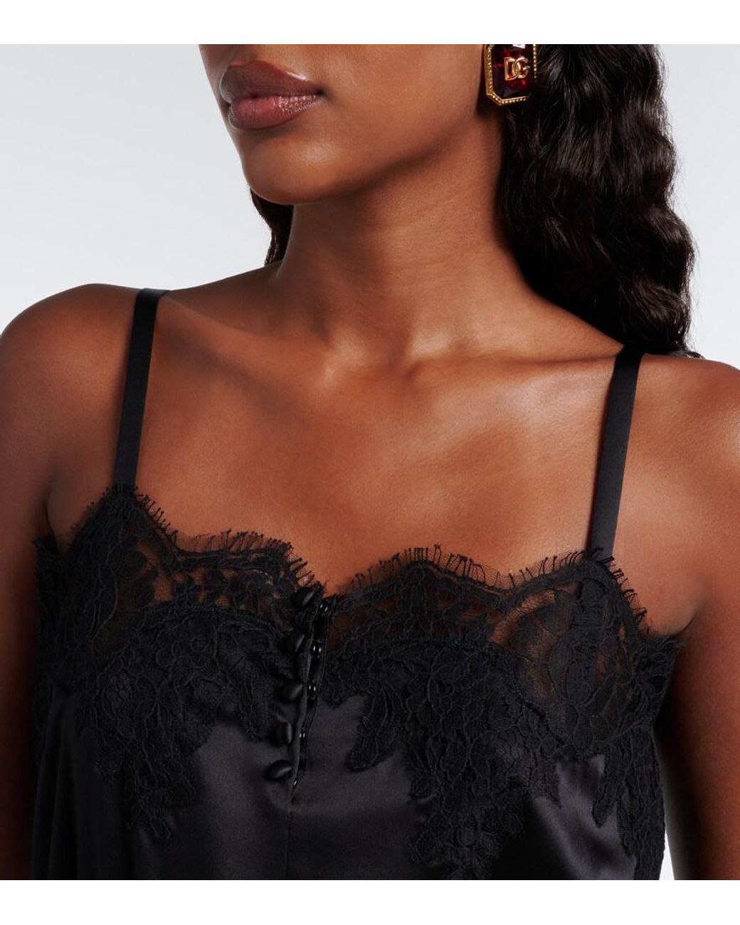 Dolce & Gabbana Black Lace-Trimmed Silk And Cotton-Blend Romper