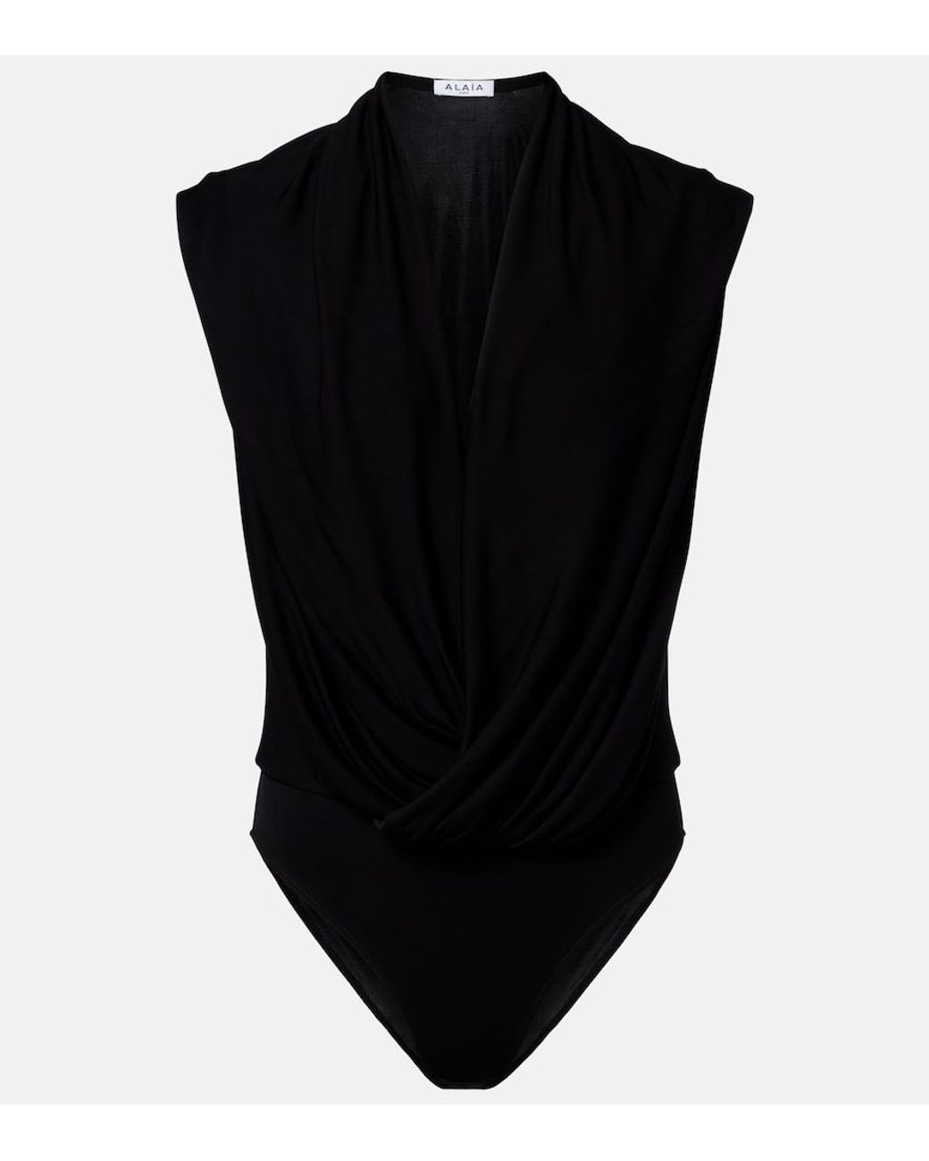 Alaïa Black Draped Jersey Bodysuit