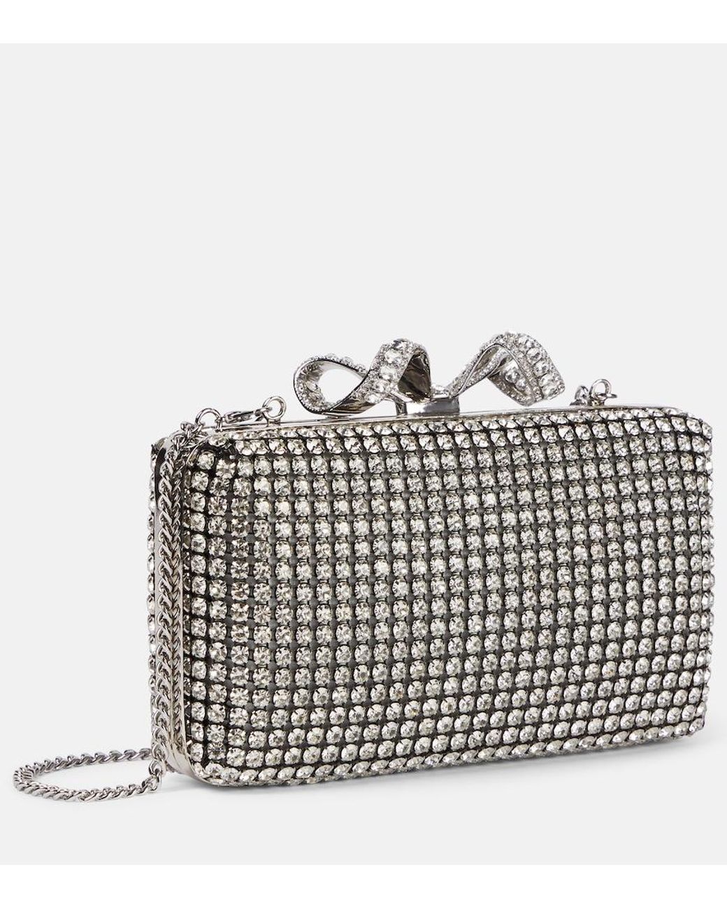 Self-Portrait Metallic Bow Small Crystal-Embellished Clutch
