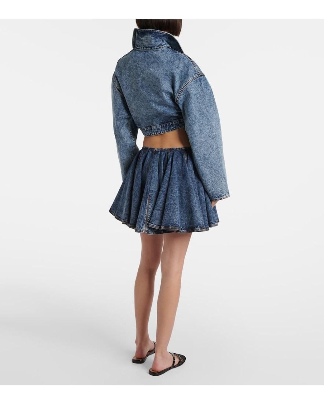 Alaïa Blue Pleated Denim Miniskirt
