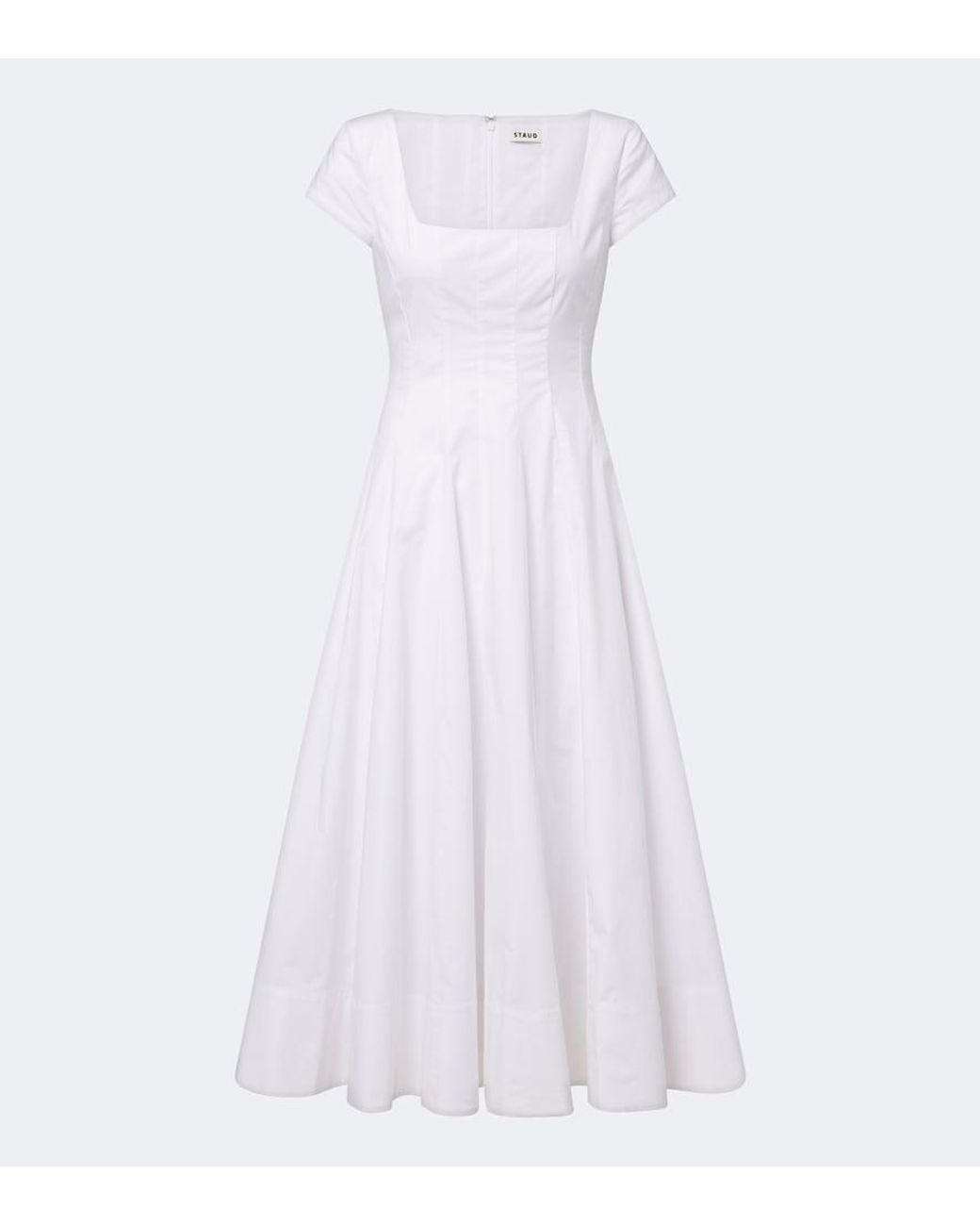 Staud White Wells Cotton Poplin Midi Dress