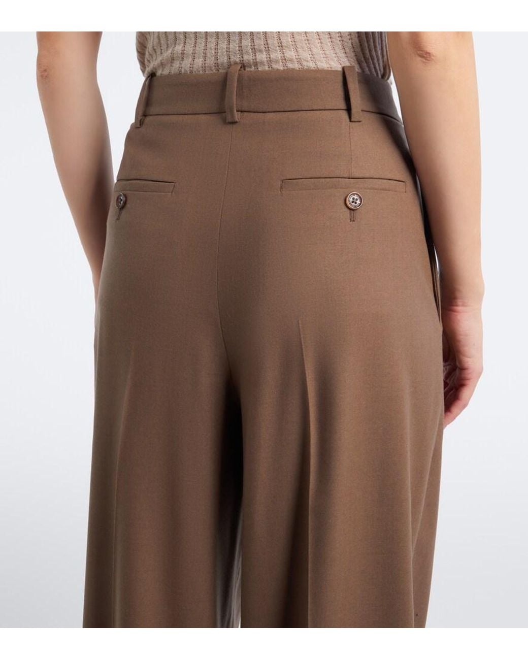 Ralph Lauren Brown Clarice Wool-Blend Wide-Leg Pants