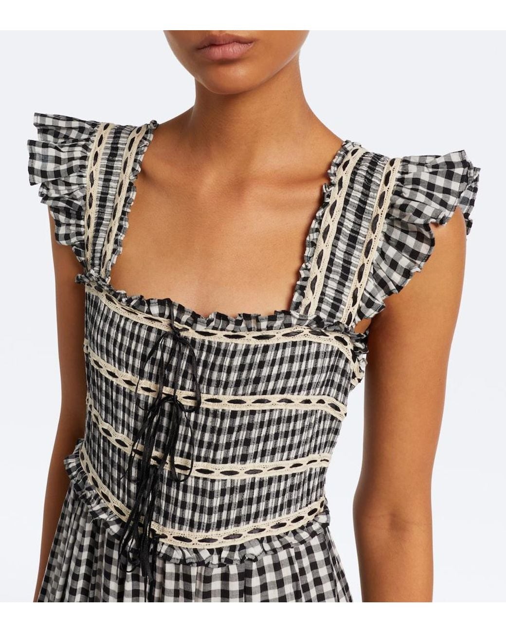 Rixo Gray Chandra Checked Tiered Cotton Midi Dress