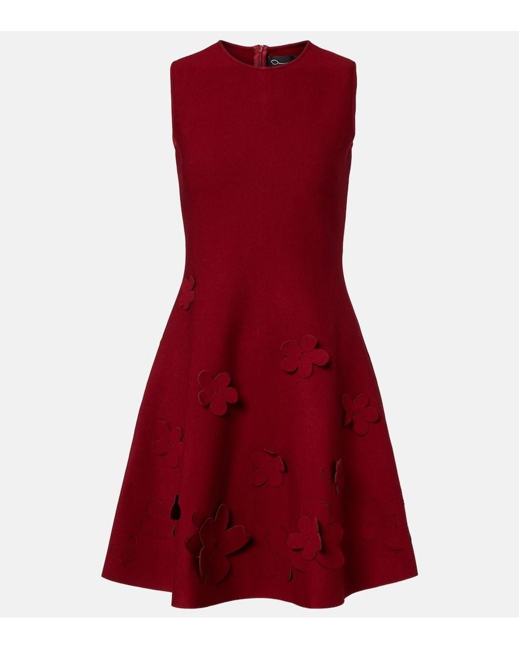 Oscar de la Renta Red Floral Knitted Minidress