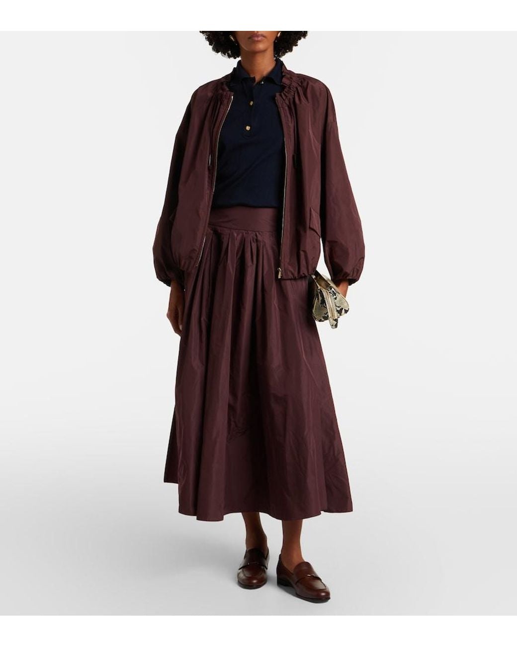 Max Mara Purple Pleated Taffeta Midi Skirt