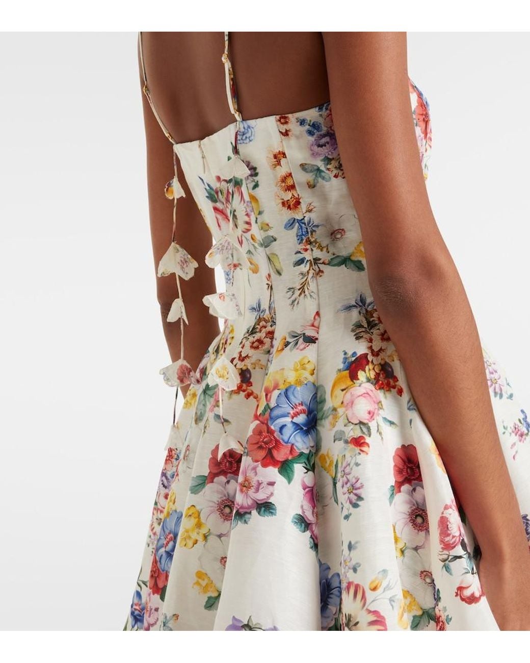 Camilla White Embellished Floral Linen And Silk Minidress