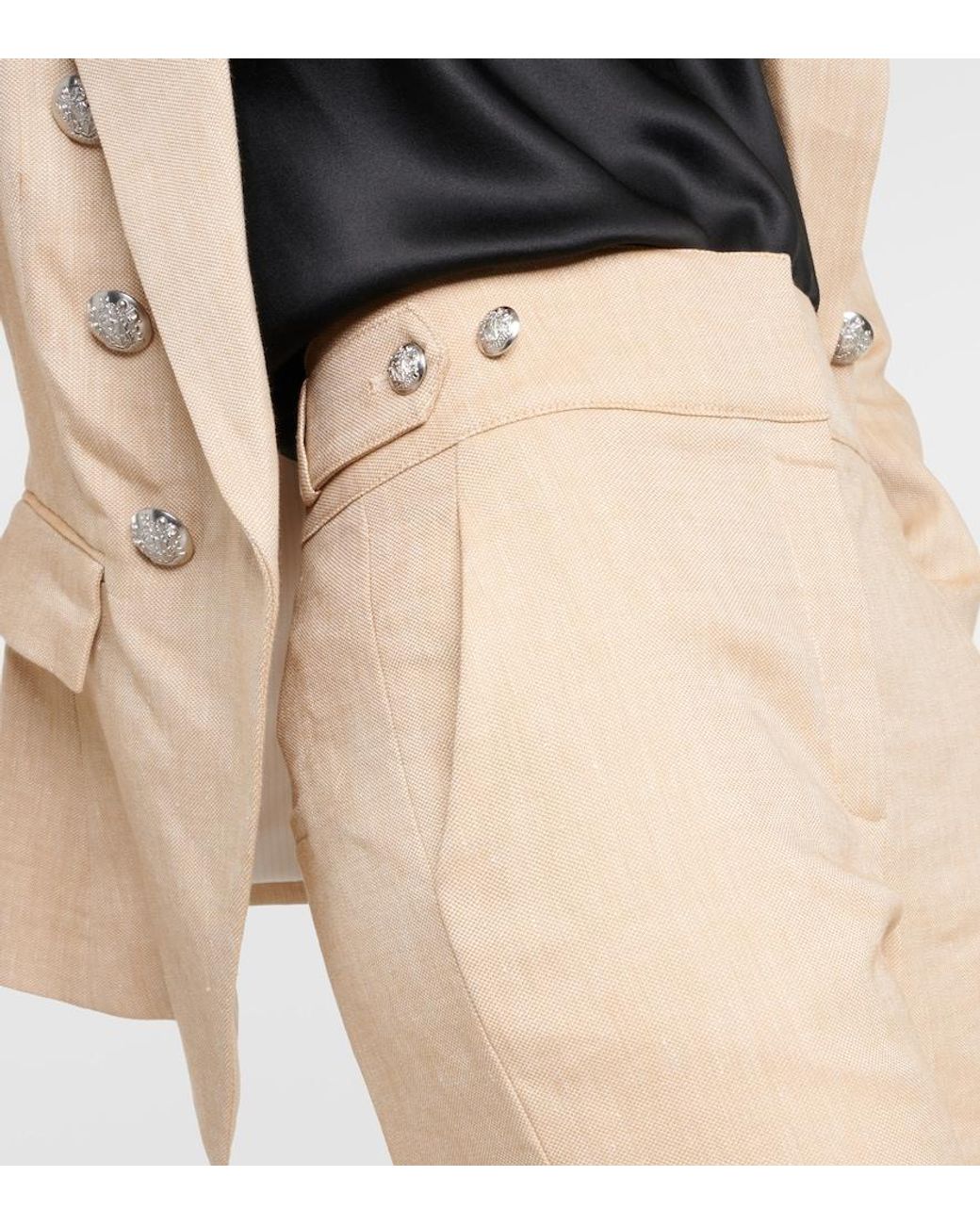 Veronica Beard Natural Aubrie Linen-Blend Cropped Pants