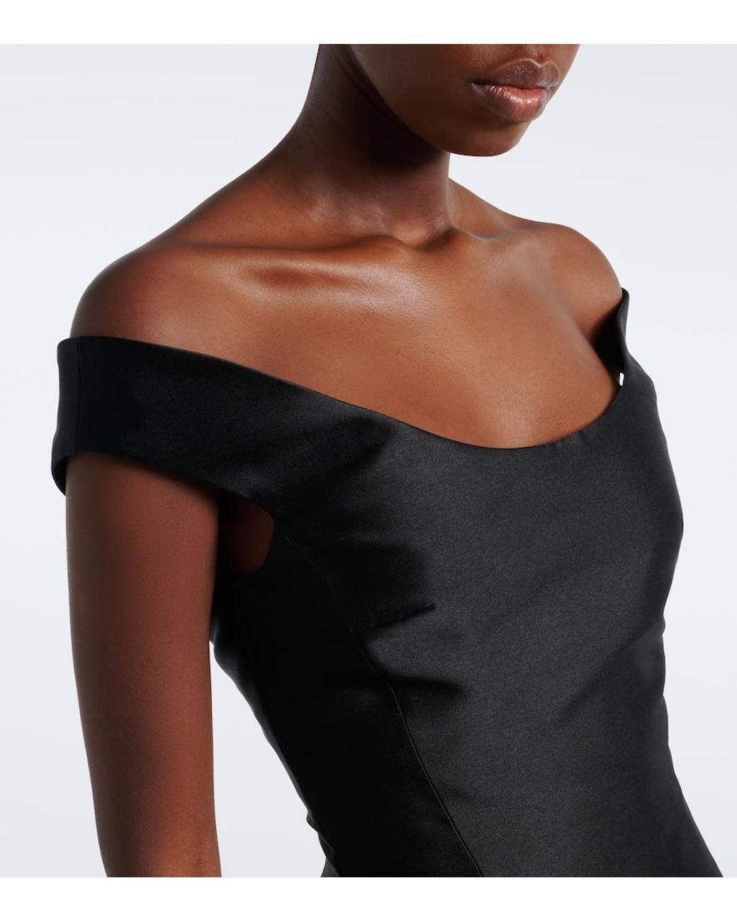 Solace London Black Pieta Off-Shoulder Peplum Satin Gown