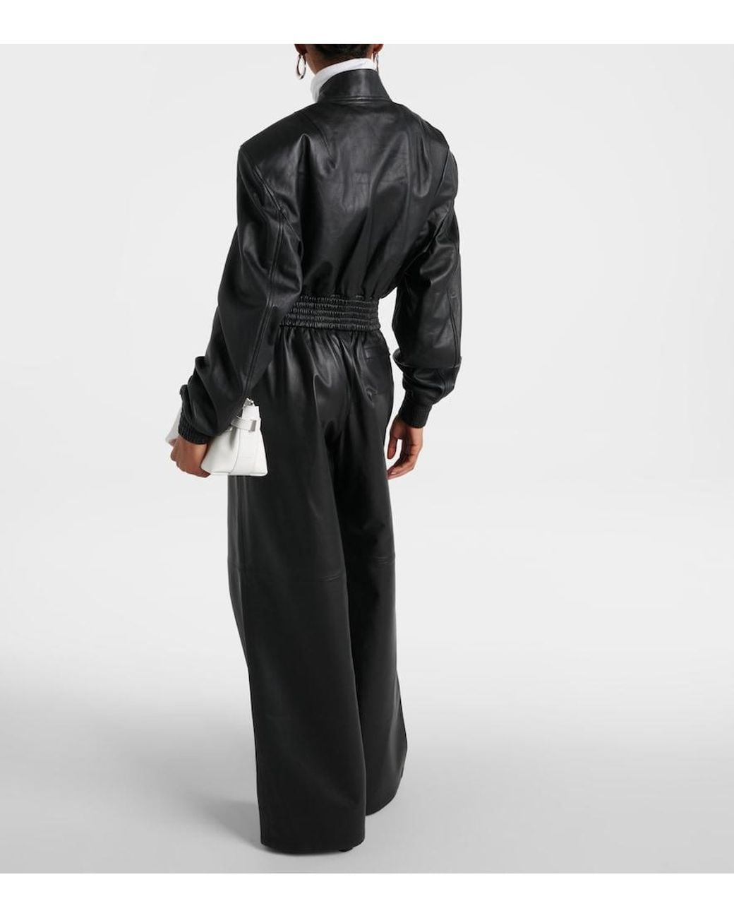 Wardrobe NYC Black Cropped Leather Bomber Jacket
