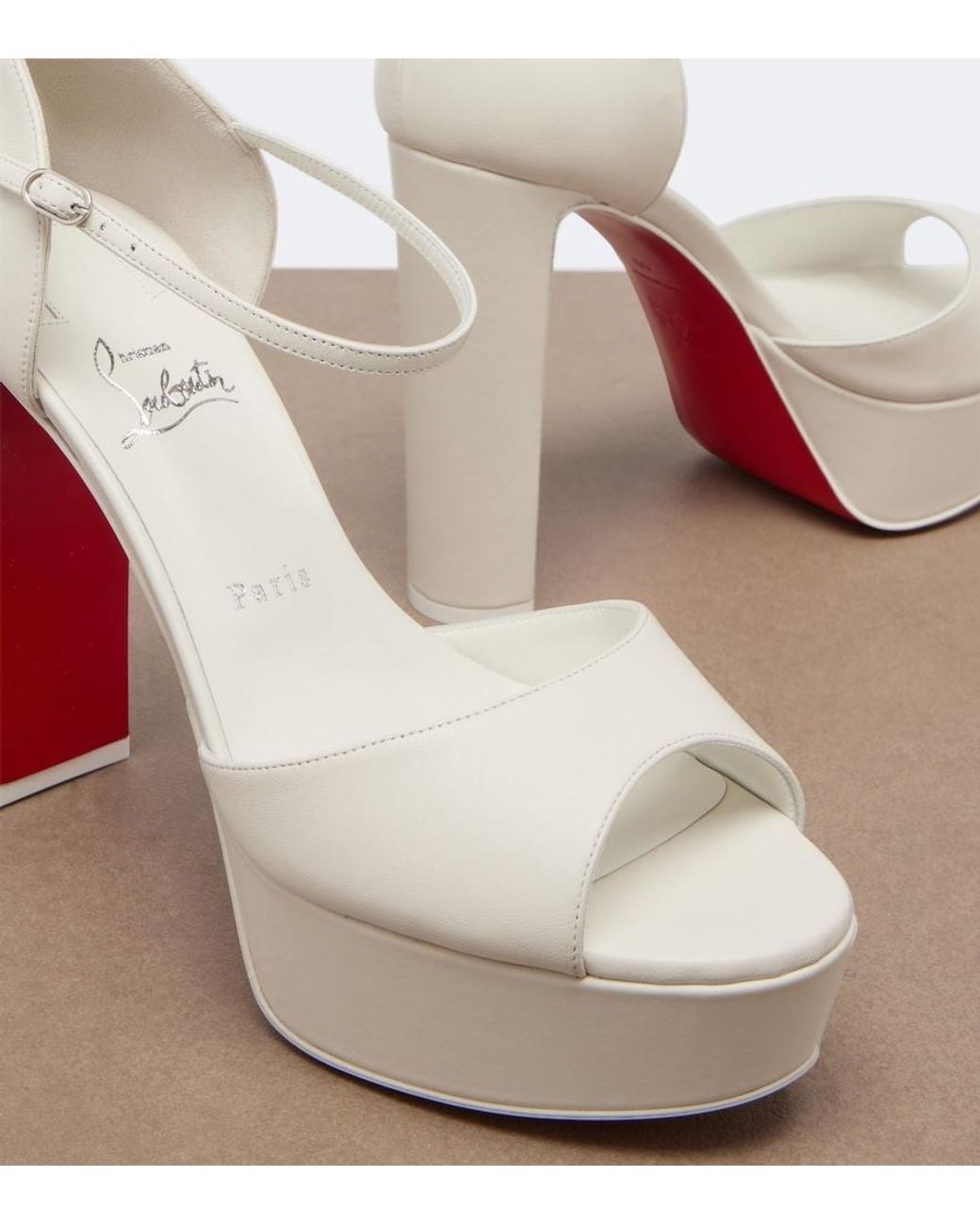 Christian Louboutin White Sandaloo Leather Platform Sandals