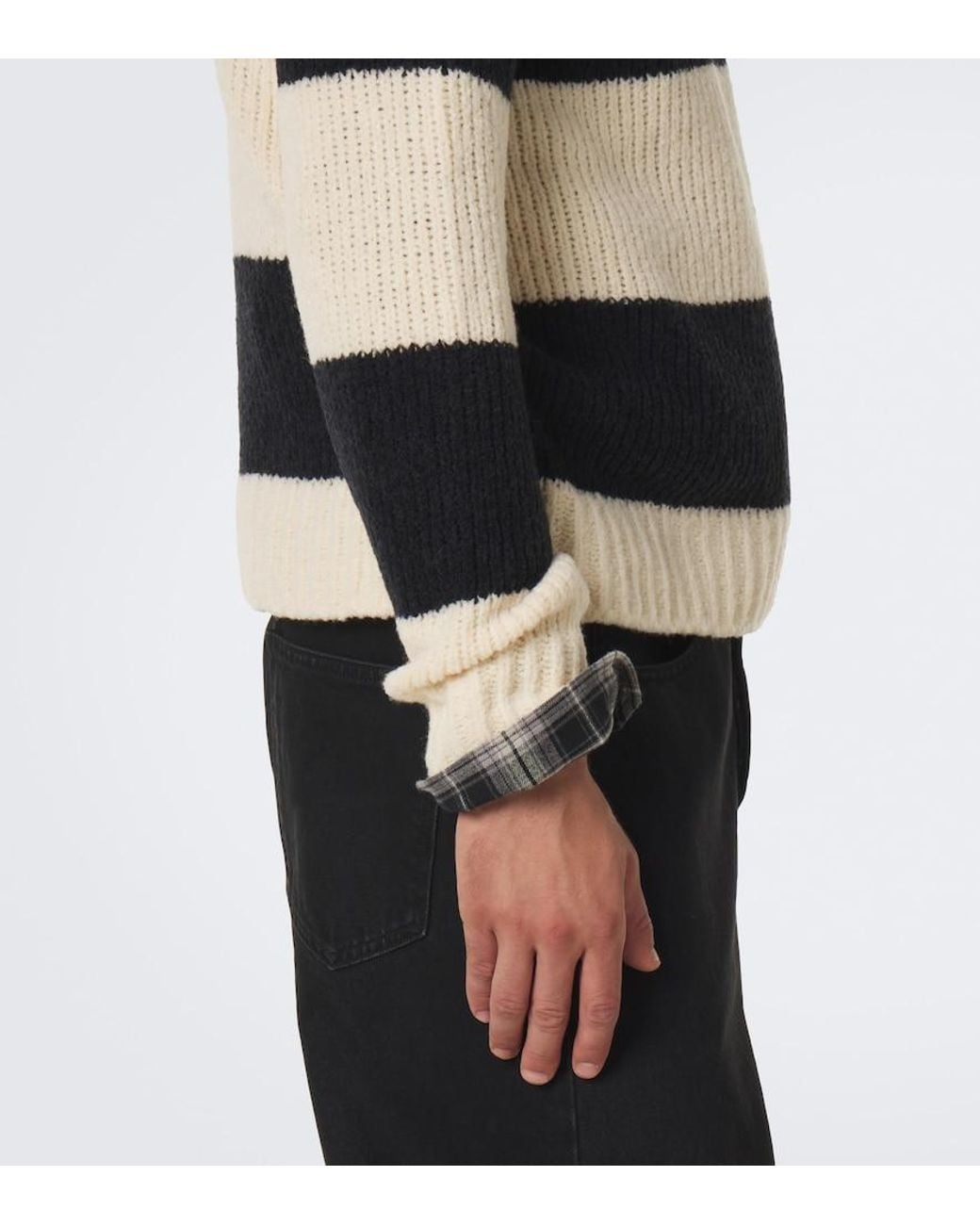 Moncler Black Striped Wool-Blend Sweater for men