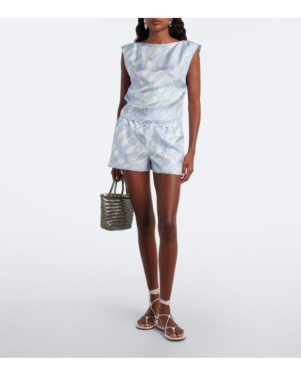 Emilio Pucci Blue Leocorno Silk Twill Top