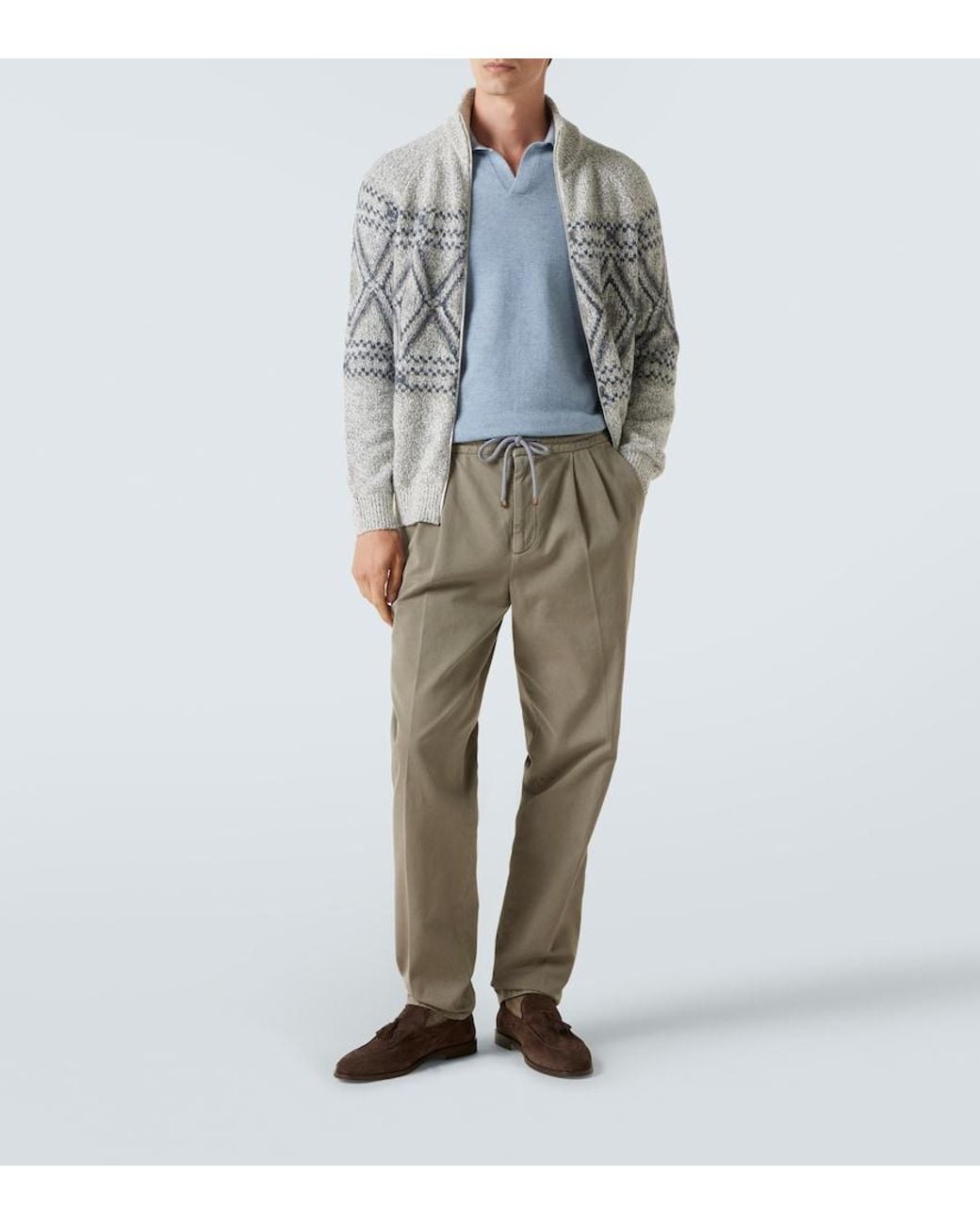 Brunello Cucinelli Blue Cashmere Polo Sweater for men