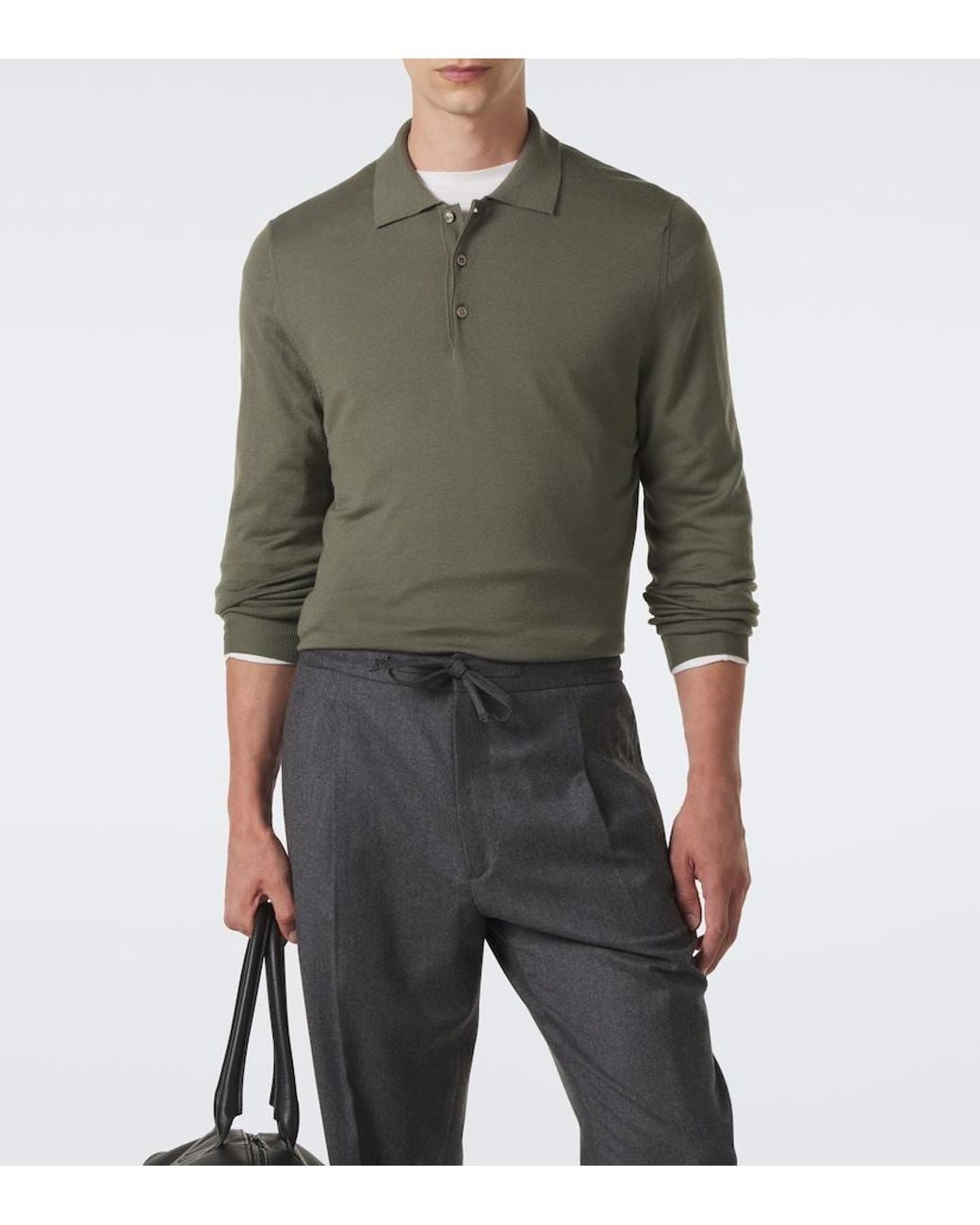 Canali Green Virgin Wool Polo Sweater for men