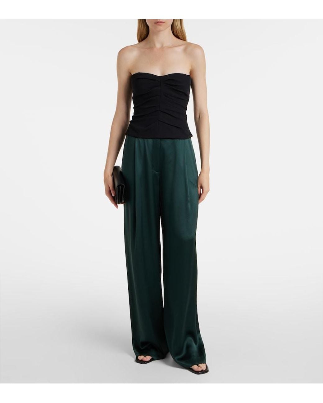 The Sei Green Silk Satin Wide-Leg Pants