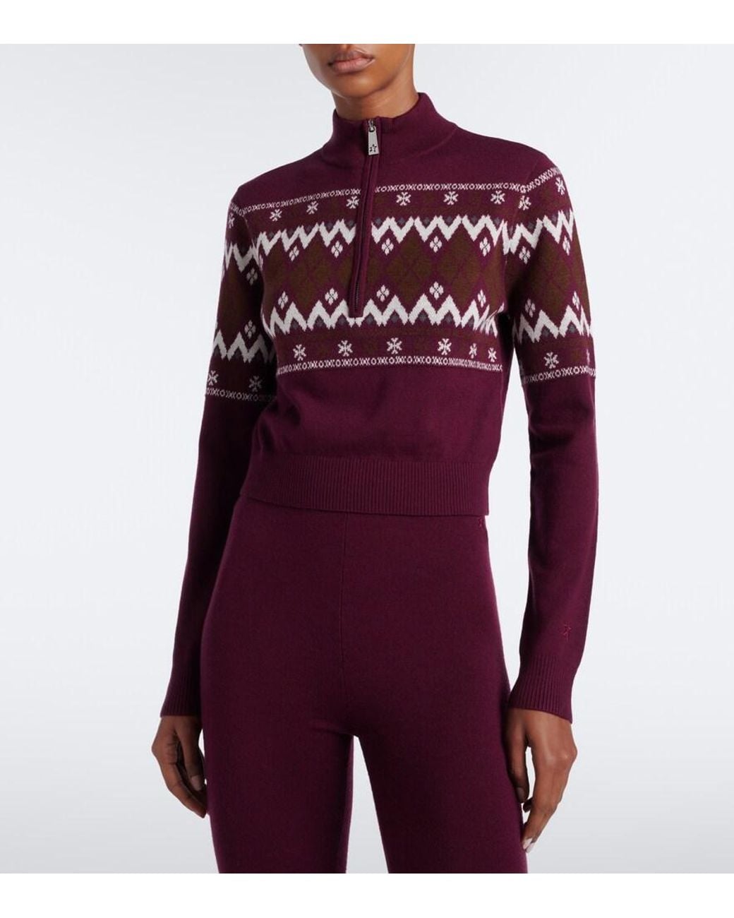 Perfect Moment Red Fair Isle Wool Half-Zip Sweater