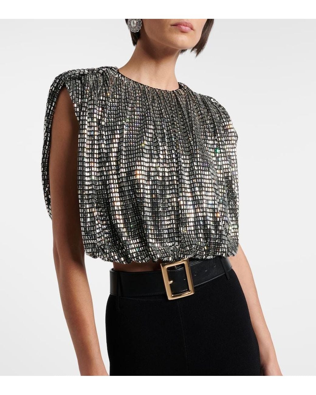 Self-Portrait Black Draped Embellished Top
