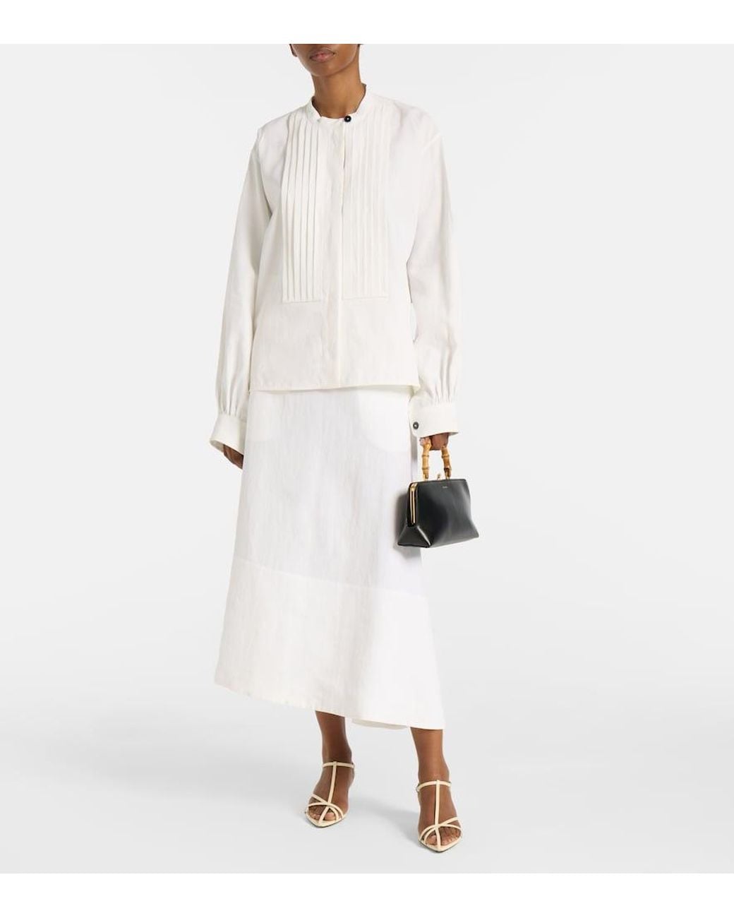 Jil Sander White Plisse Linen Shirt