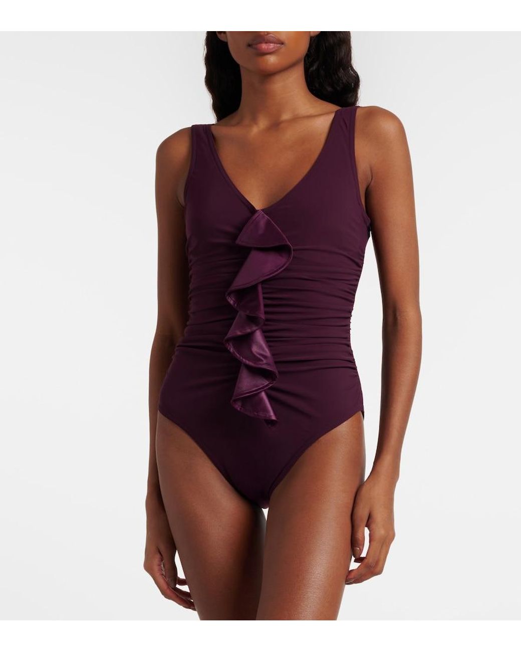 Karla Colletto Purple Emery Ruffled Swimsuit