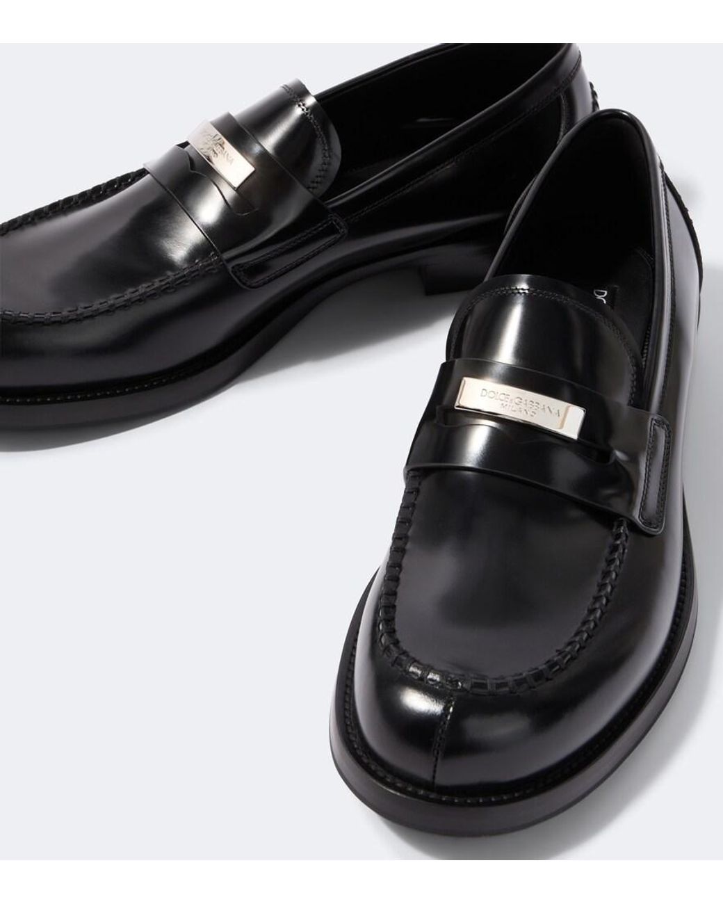 Dolce & Gabbana Black Leather Penny Loafers for men