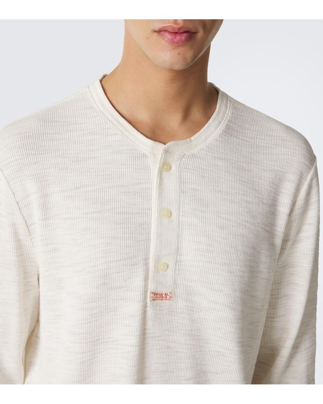 Polo Ralph Lauren White Waffle-Knit Cotton Henley Shirt for men