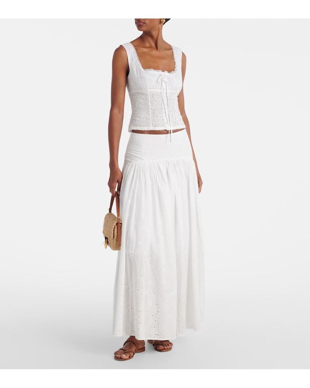 Staud White Lou Broderie Anglaise Cotton Top